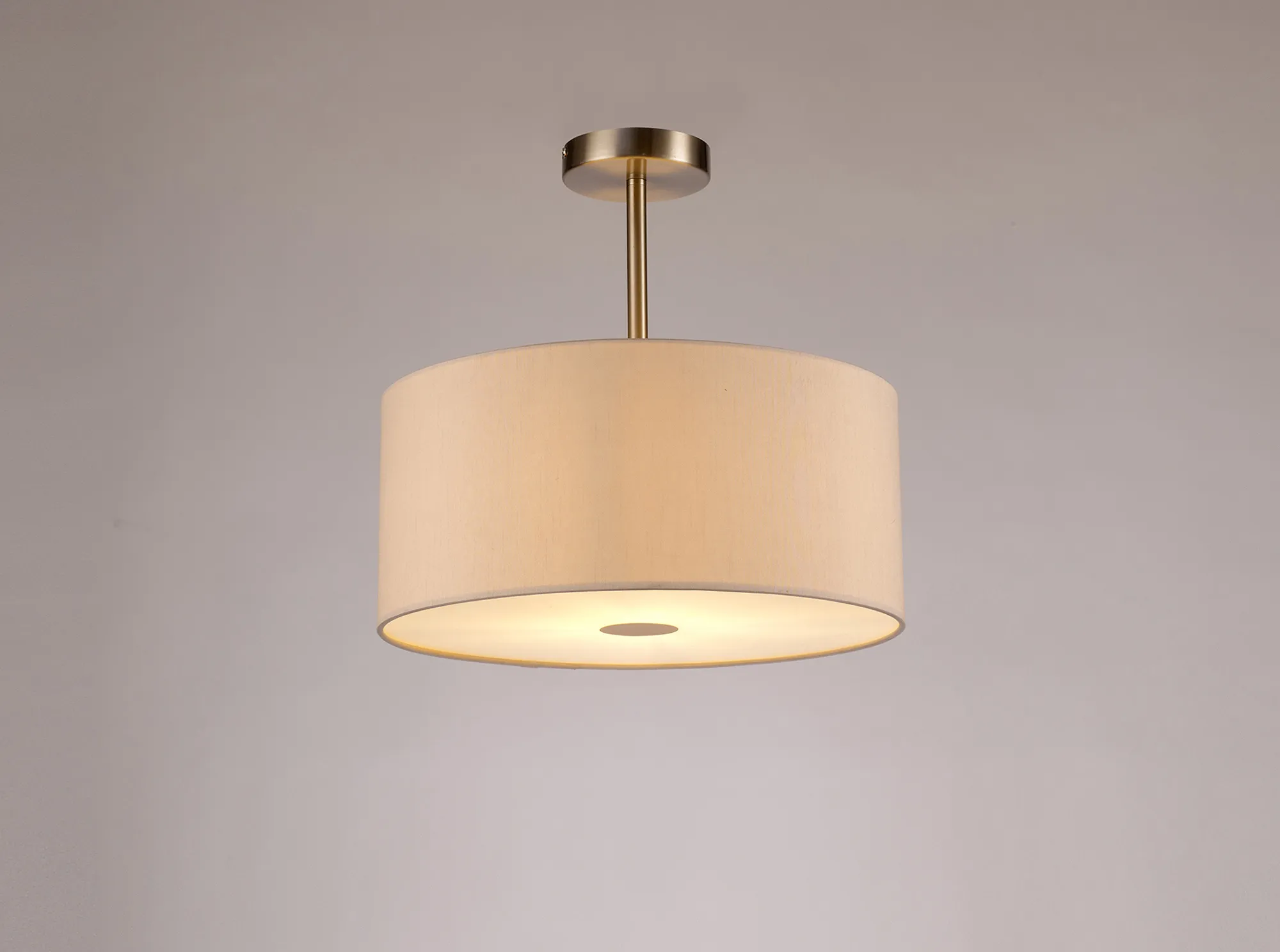 Baymont 40cm Semi Flush 1 Light Satin Nickel, Nude Beige/Moonlight, Frosted Diffuser DK0256  Deco Baymont SN NU